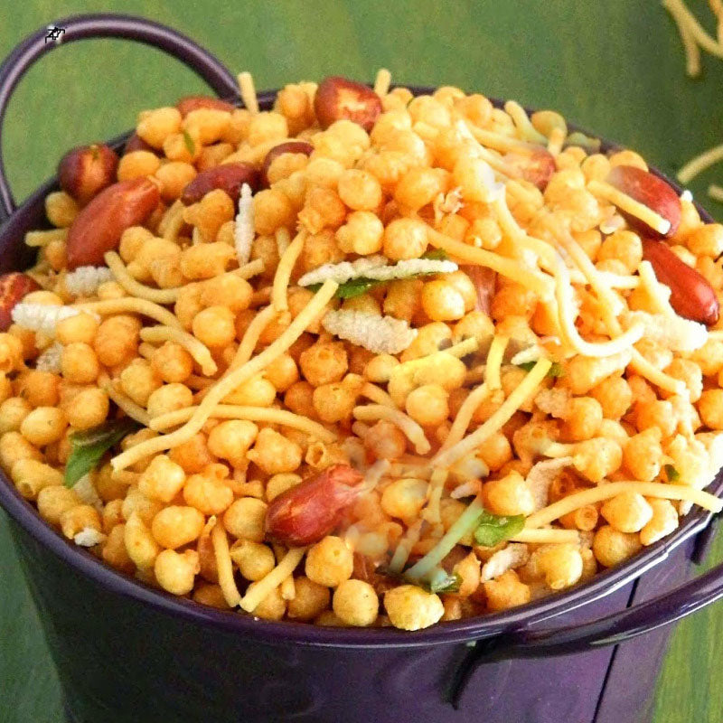 Crispy boondi mixture snack with peanuts and sev served in a bowl by Athithi Gruha Foods