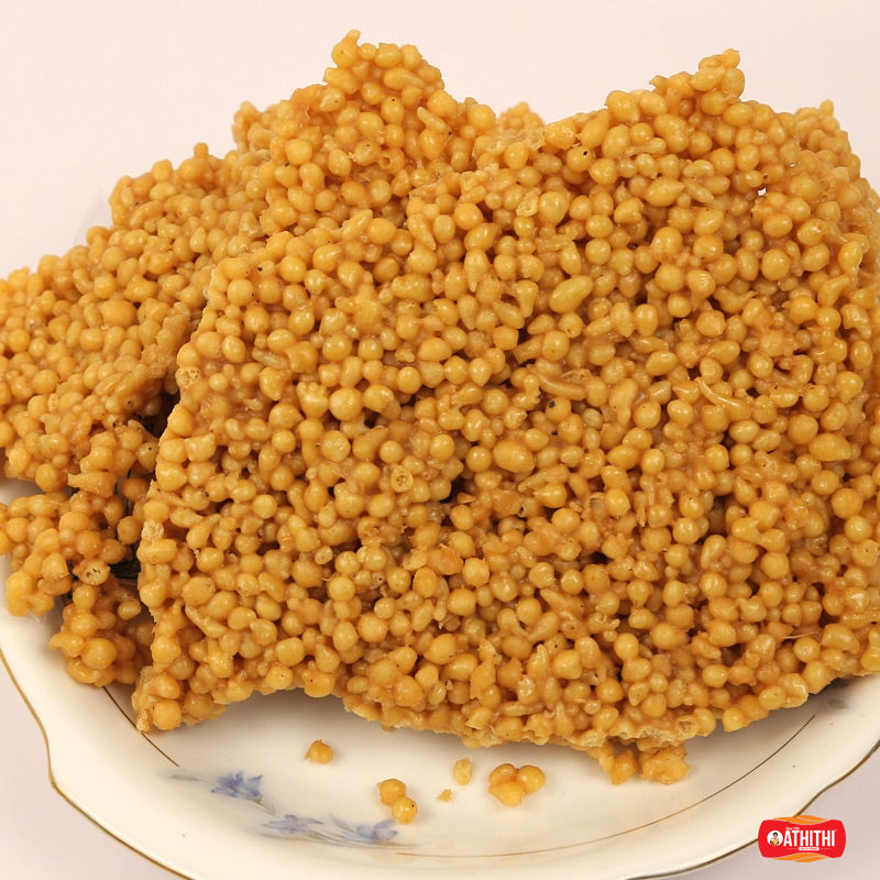 Traditional South Indian Bellam Mitai, featuring clusters of crunchy jaggery-coated boondi.