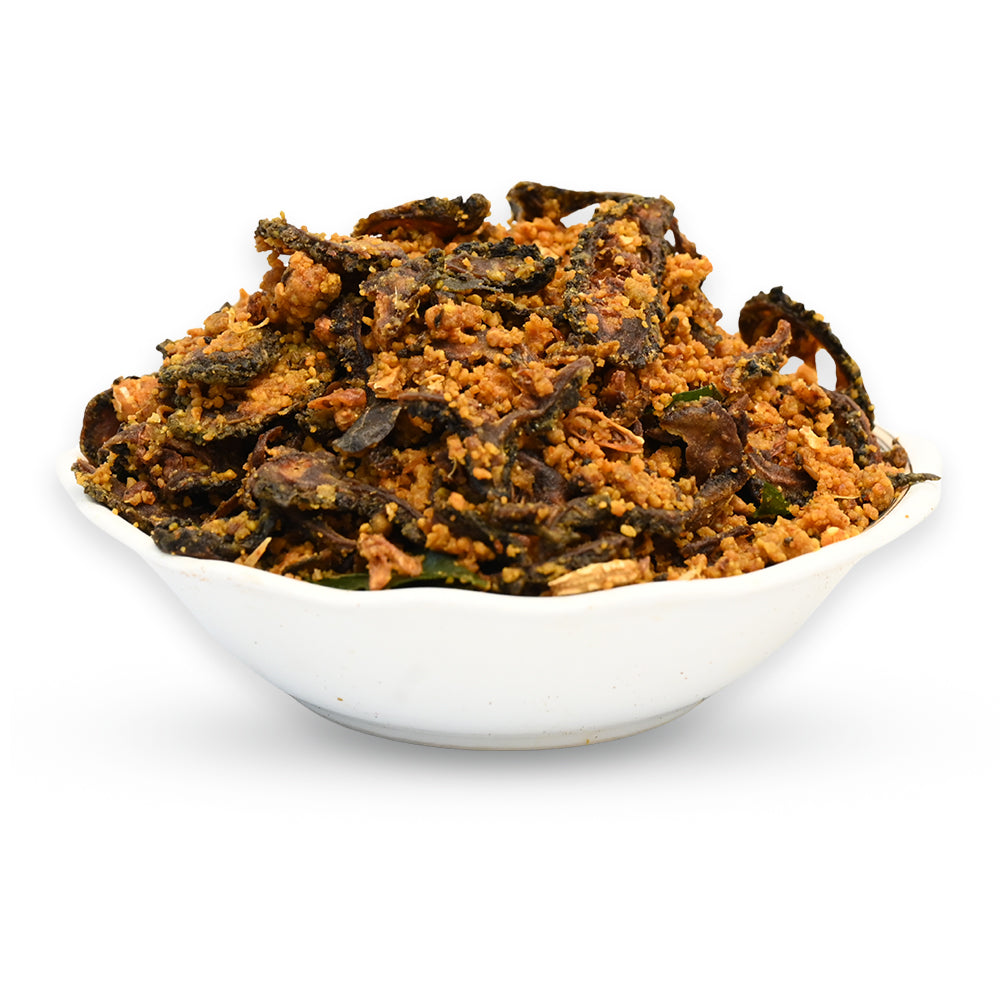 Flavorful kakarakaya karam spice mix made with roasted bitter gourd and aromatic spices.