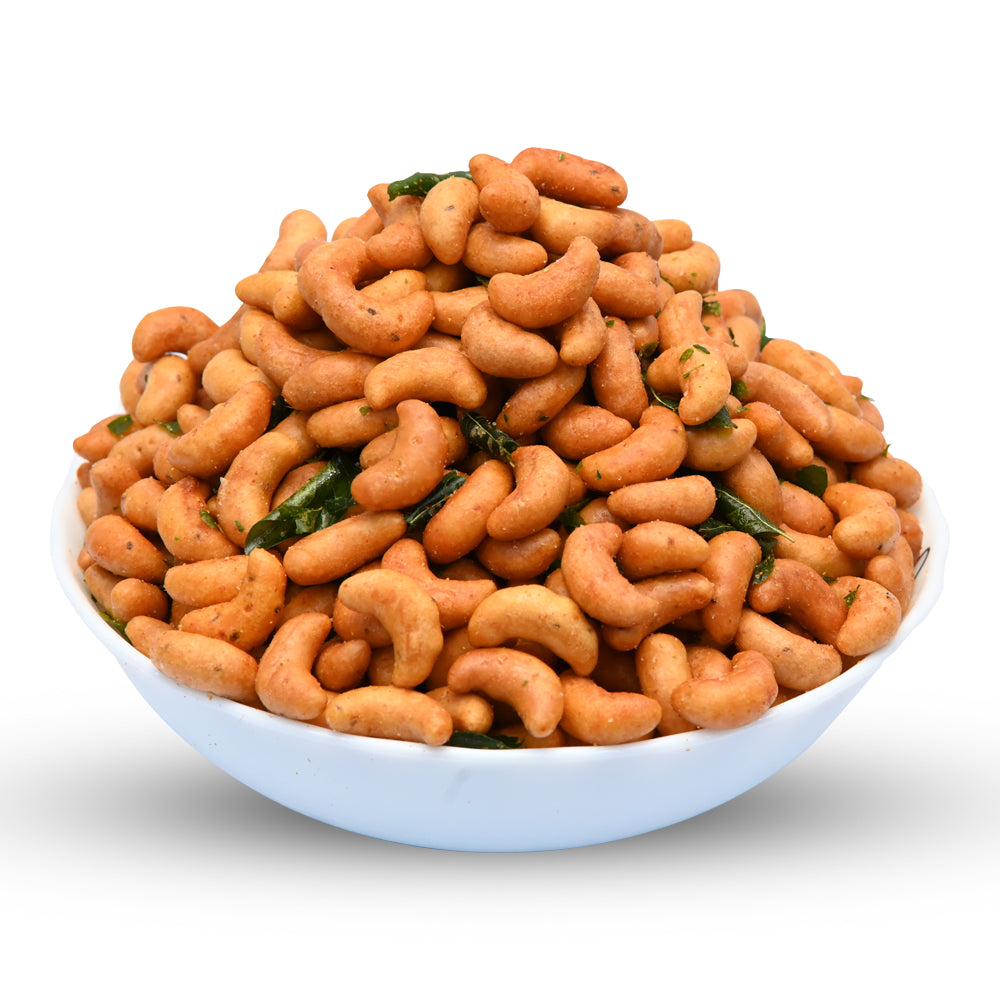 A bowl filled with crispy fried Indian biscuits, lightly spiced with curry leaves, prepared in traditional Andhra style by Athithi Gruha Foods