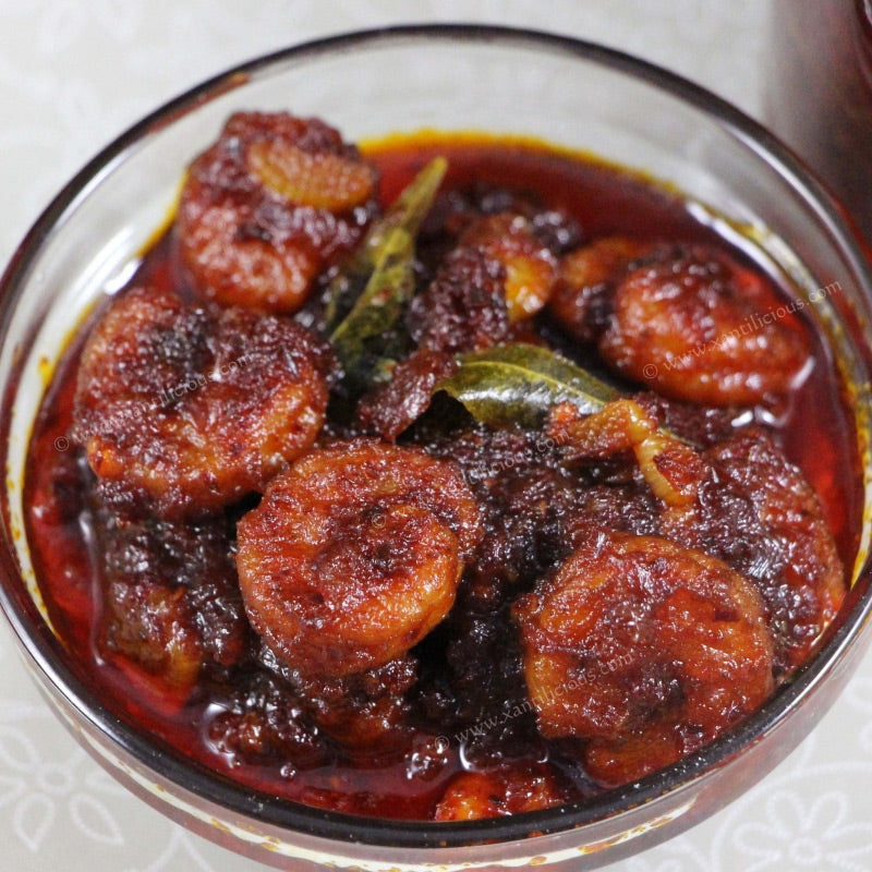 Spicy prawns pickle made with seafood and Andhra spices