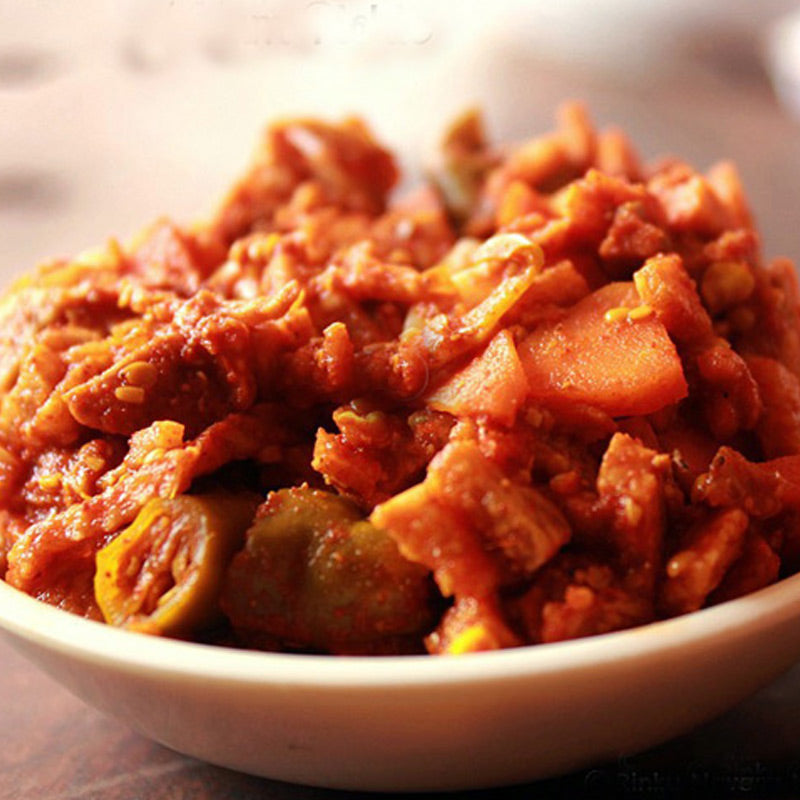 Spicy yam pickle Andhra style suran pickle with traditional spices for rice and meals